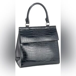 Elegant Black Crocodile-Embossed Insulated Lunch Tote